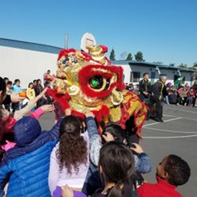Students enjoy the dragon dancers at the school's Lunar New Year celebration!